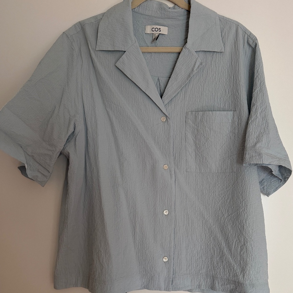 COS Seersucker Shirt in Dusty Blue